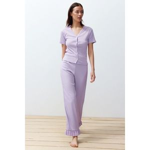 Trendyol Lilac Frill Detailed Corded Knitted Pajamas Set obraz