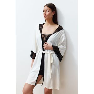 Trendyol Ecru Belted Lace Detailed Knitted Dressing Gown obraz