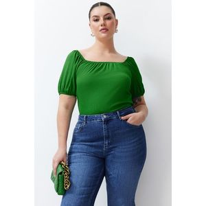 Trendyol Curve Green Gathered Detailed Knitted Blouse obraz
