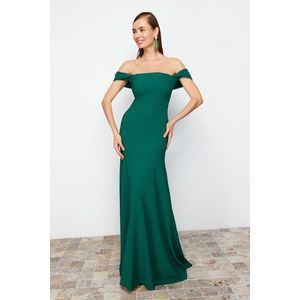 Trendyol Emerald Green Plain Fitted Woven Evening Dress & Prom Dress obraz