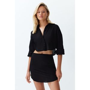 Trendyol Black Woven 100% Cotton Shirt Skirt Suit obraz