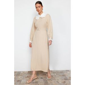 Trendyol Beige Collar and Sleeve Lace Detailed A-Line Woven Dress obraz