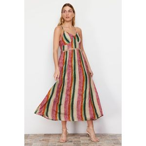 Trendyol Pink A-line Accessory Stripe Detailed Patterned Maxi Woven Dress obraz