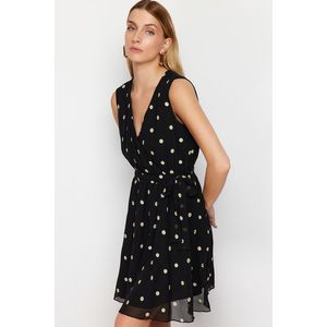 Trendyol Black Skirt Flounced Embroidered Double-Breasted Chiffon Lined Mini Woven Dress obraz