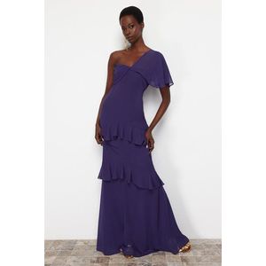 Trendyol Purple A-Cut Ruffled Long Evening Dress obraz