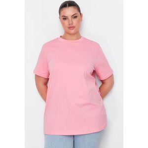 Trendyol Curve Pink Collar Ribbed Boyfriend Knitted T-shirt obraz