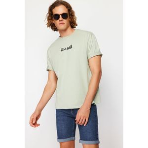 Trendyol Mint Relaxed/Comfortable Cut Fluffy Text Back Printed 100% Cotton T-shirt obraz