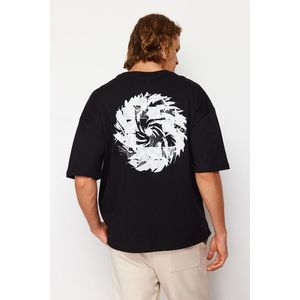 Trendyol Black Oversize/Wide-Fit Printed 100% Cotton T-Shirt obraz