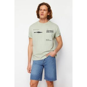 Trendyol Mint Relaxed Crew Neck Text Printed 100% Cotton T-Shirt obraz