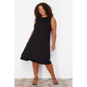 Trendyol Curve Black Single Jersey Knitted Plus Size Dress obraz
