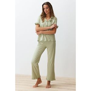 Trendyol Mint 100% Cotton Ruffle Detail Knitted Pajamas Set obraz