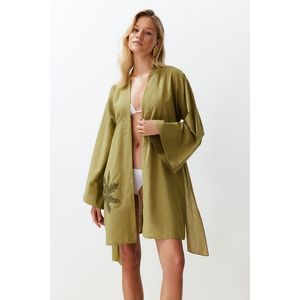 Trendyol Oil Green Belted Mini Woven Embroidered 100% Cotton Kimono&Kaftan obraz