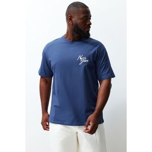 Trendyol Plus Size Indigo Relaxed Printed 100% Cotton T-Shirt obraz