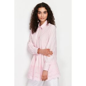 Trendyol Light Pink Brode Detail Cotton Woven Shirt obraz