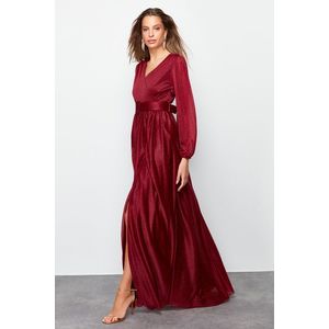 Trendyol Burgundy Satin Belt Detailed Long Evening Dress obraz