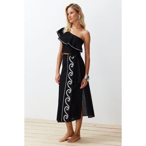 Trendyol Black Woven Flounce One-Shoulder 100% Cotton Blouse and Skirt Suit obraz