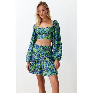 Trendyol Floral Pattern Woven Balloon Sleeve Blouse and Skirt Suit obraz
