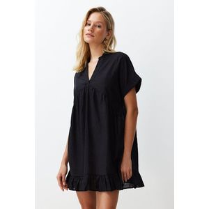 Trendyol Black Wide Fit Mini Woven Frilly Beach Dress obraz