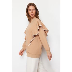 Trendyol Beige Ruffle and Piping Detailed Knitted Tunic obraz