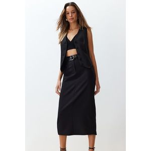 Trendyol Black Waist Detailed Pencil Straight Cut Midi Length Woven Skirt obraz