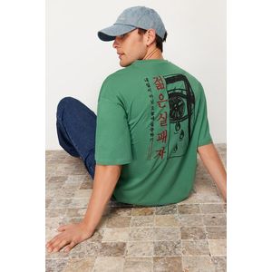 Trendyol Green Oversize 100% Cotton Anime Printed T-Shirt obraz