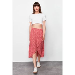 Trendyol Red Slit Floral Patterned Midi Woven Skirt obraz