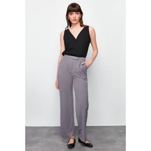 Trendyol Gray Hook and loop Detail Lycra Straight/Straight Cut Woven Trousers obraz