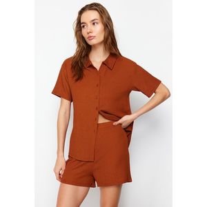 Trendyol Tile Gooseberry/Textured Shirt and Shorts Knitted Two Piece Set obraz