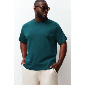 Trendyol Plus Size Smaragdově Zelené Regular/Normální Fit Pohodlné Základní 100% Bavlněné Tričko obraz