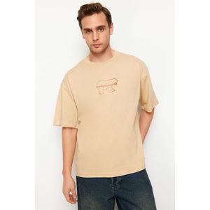 Trendyol Mink Oversize/Wide Cut Gel Animal Print 100% Cotton T-shirt obraz