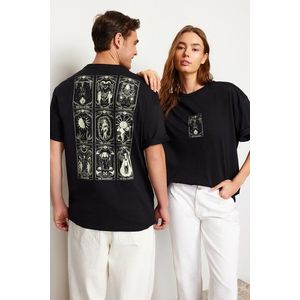 Trendyol Black Oversize/Wide-Fit 100% Cotton Tarot Printed T-Shirt obraz
