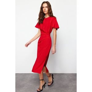 Trendyol Red Straight Cut Gathered Midi Woven Dress obraz