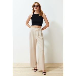 Trendyol Stone Hook and Loop Closure High Waist Pleated Wide Leg/Wide Cut Knitted Palazzo Trousers obraz