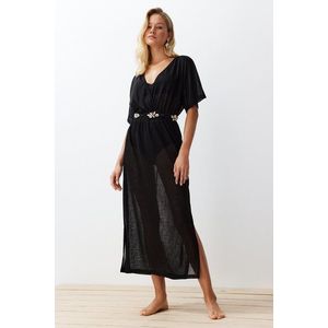 Černé Maxi Pletené Plážové Šaty s Rozparkem od Trendyol obraz