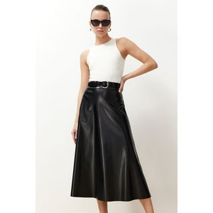 Trendyol Black Faux Leather Flared Maxi Length Woven Skirt obraz