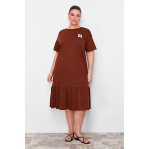 Trendyol Curve Brown Single Jersey Knitted Plus Size Dress obraz