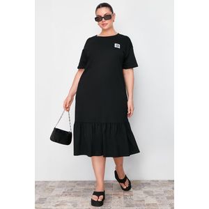 Trendyol Curve Black Gathered and Label Detailed Knitted T-shirt Dress obraz