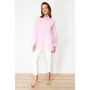 Trendyol Pink Pearl Detailed Cotton Woven Shirt obraz