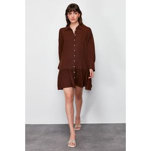 Trendyol Brown Skirt Flounce Mini Woven Shirt Dress obraz