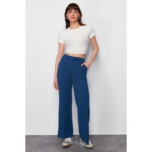 Trendyol Navy Blue Hook and Loop Detail Lycra Straight/Straight Cut Woven Trousers obraz