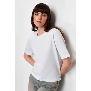 Trendyol Ecru 100% Single Jersey Padded Crop Knitted T-Shirt obraz