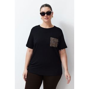 Trendyol Curve Black Animal Printed Oversize Knitted T-shirt obraz