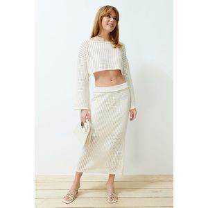 Trendyol Stone Sweater/Skirt Maxi Openwork Knitwear Two Piece Set obraz