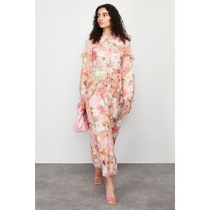 Trendyol Pink Floral Ruffle Detailed Lined Woven Chiffon Dress obraz