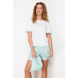 Trendyol White 100% Cotton Striped Knitted Pajamas Set With Bag Gift obraz