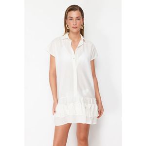 Trendyol White Mini Woven Ruffled 100% Cotton Beach Dress obraz