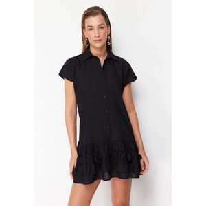 Trendyol Black Mini Woven Ruffle 100% Cotton Beach Dress obraz
