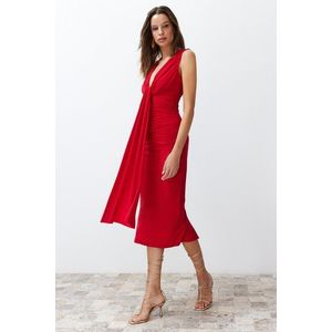 Trendyol Red Fitted Draped Elegant Evening Dress obraz