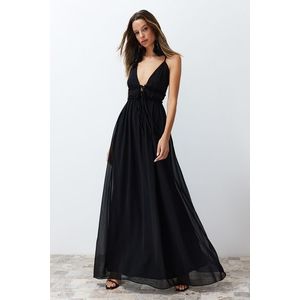 Trendyol Black A-Line Chiffon Long Woven Evening Dress obraz