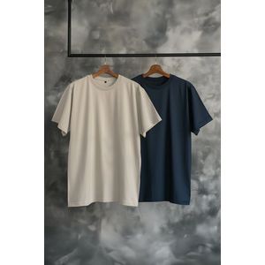 Trendyol Stone-Navy Blue Large Size 2 Pack Regular/Normal Cut T-Shirt obraz